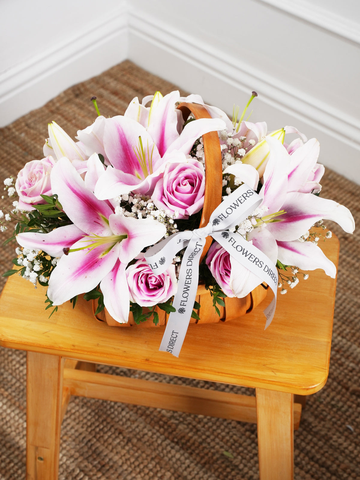 Mother's Day Pink Roses and Pink Lily - Basket