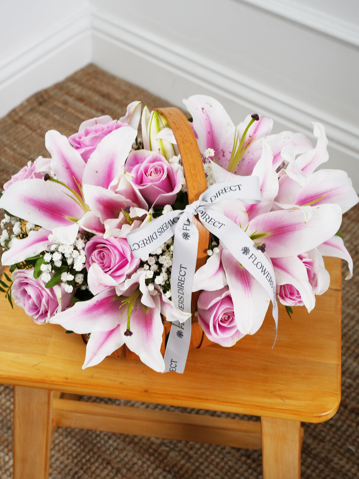 Mother's Day Pink Roses and Pink Lily - Basket