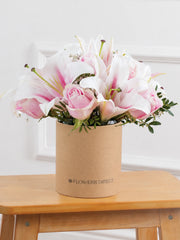 Pink Roses and Pink Lily - Hatbox –  Our Pink Roses and Pink Lily Hatbox is a stunning work of art, expertly...
