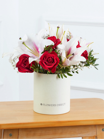 Red Roses and Pink Lily - Hatbox