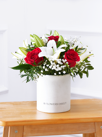 Red Roses and White Lily - Hatbox