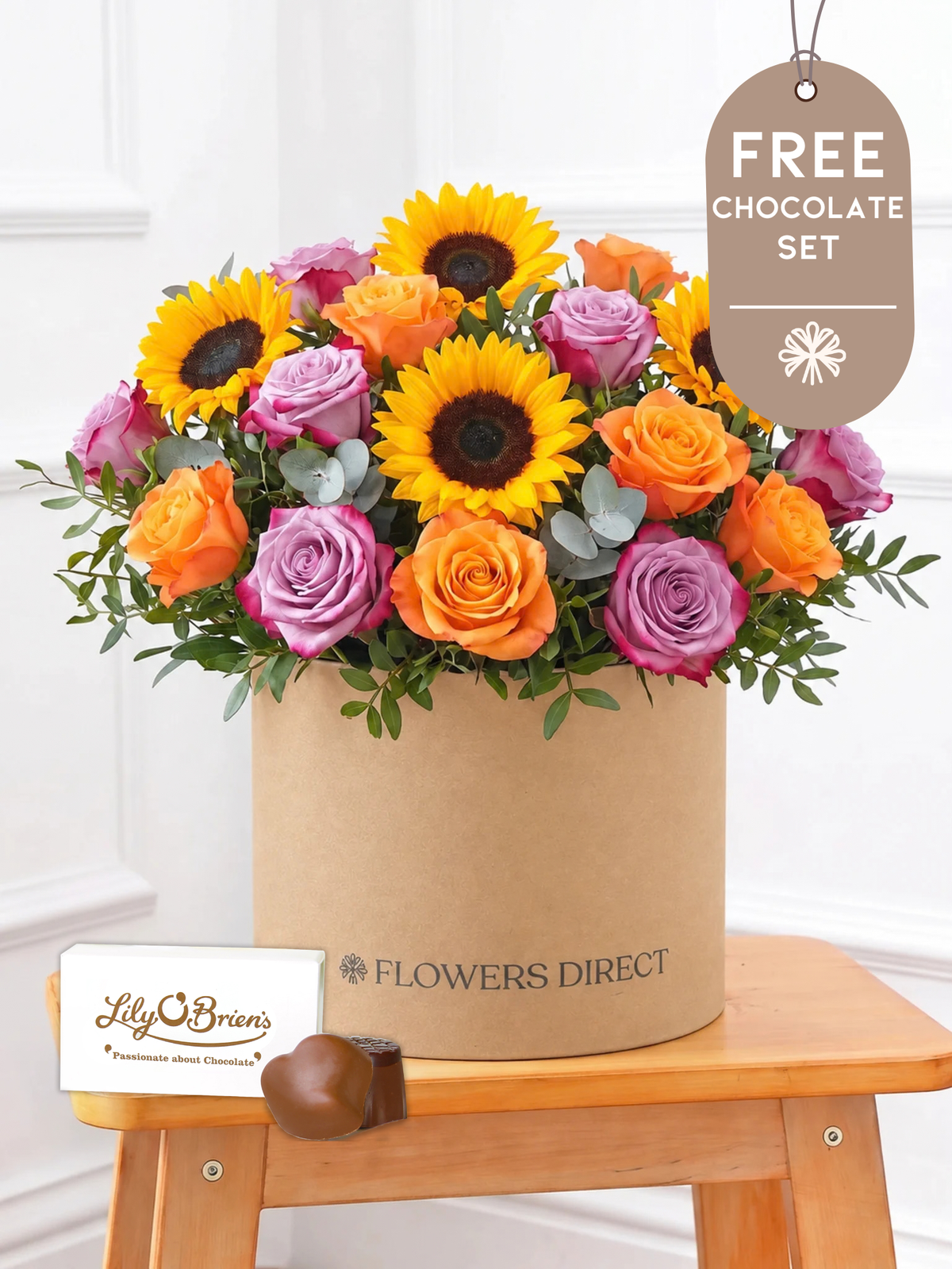 Sunflower Hatbox with Free Chocolate Set