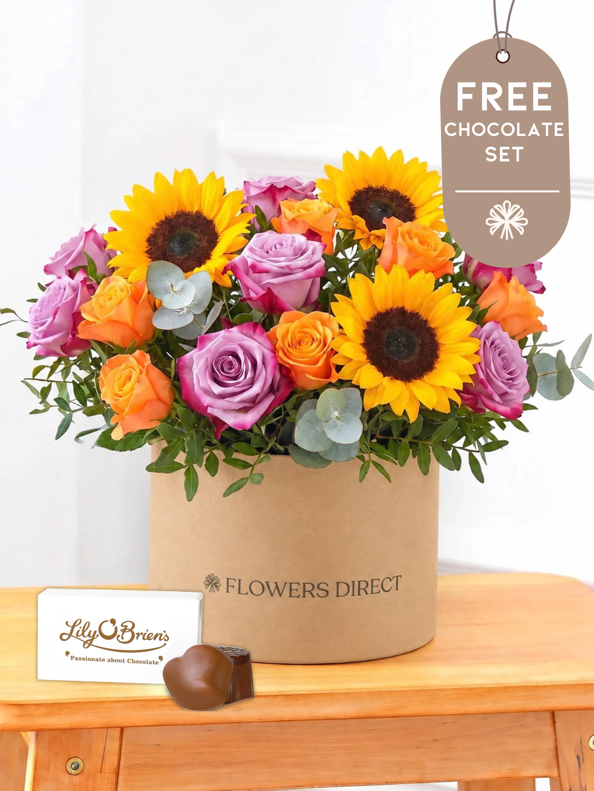 Sunflower Hatbox with Free Chocolate Set
