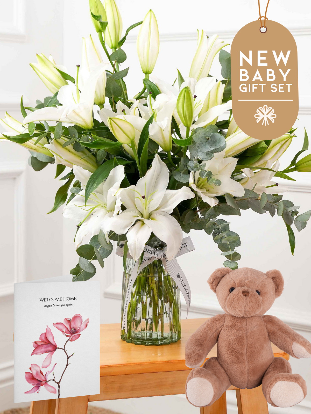 New Baby White Lily - Vase Gift Set