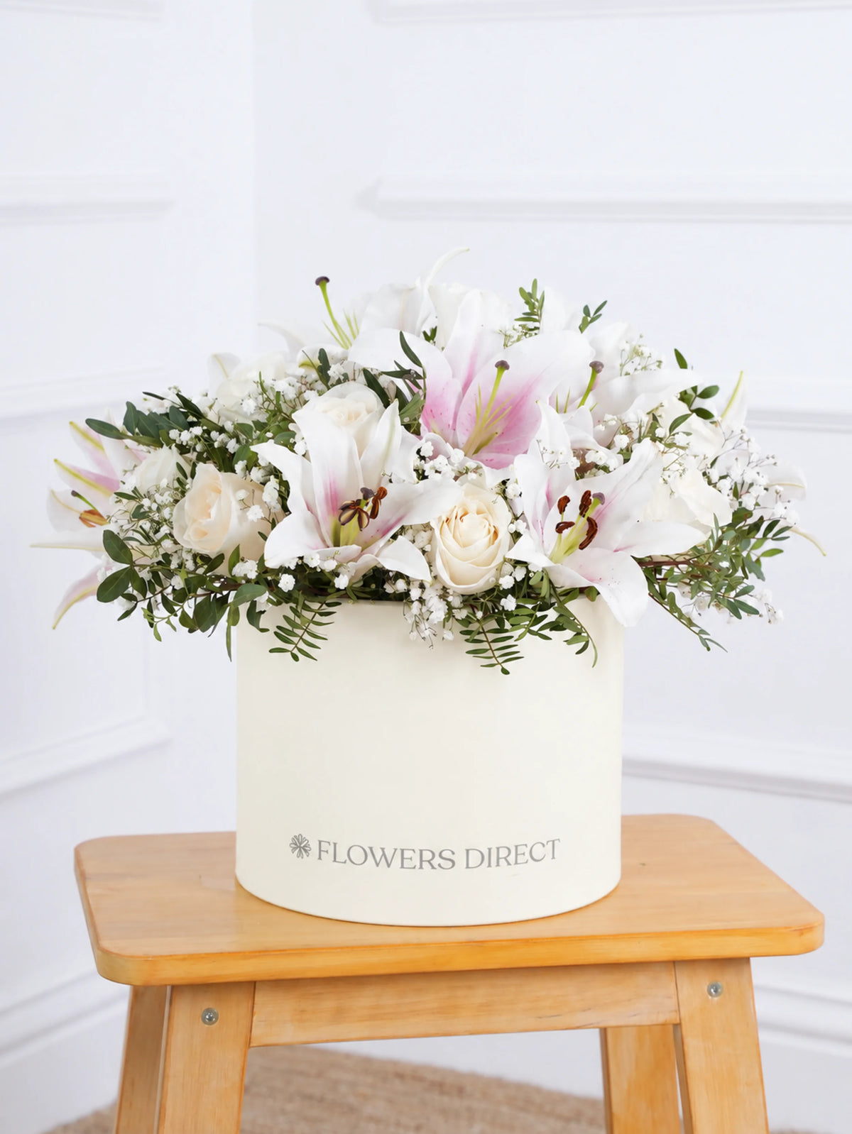 White Roses and Pink Lily - Hatbox