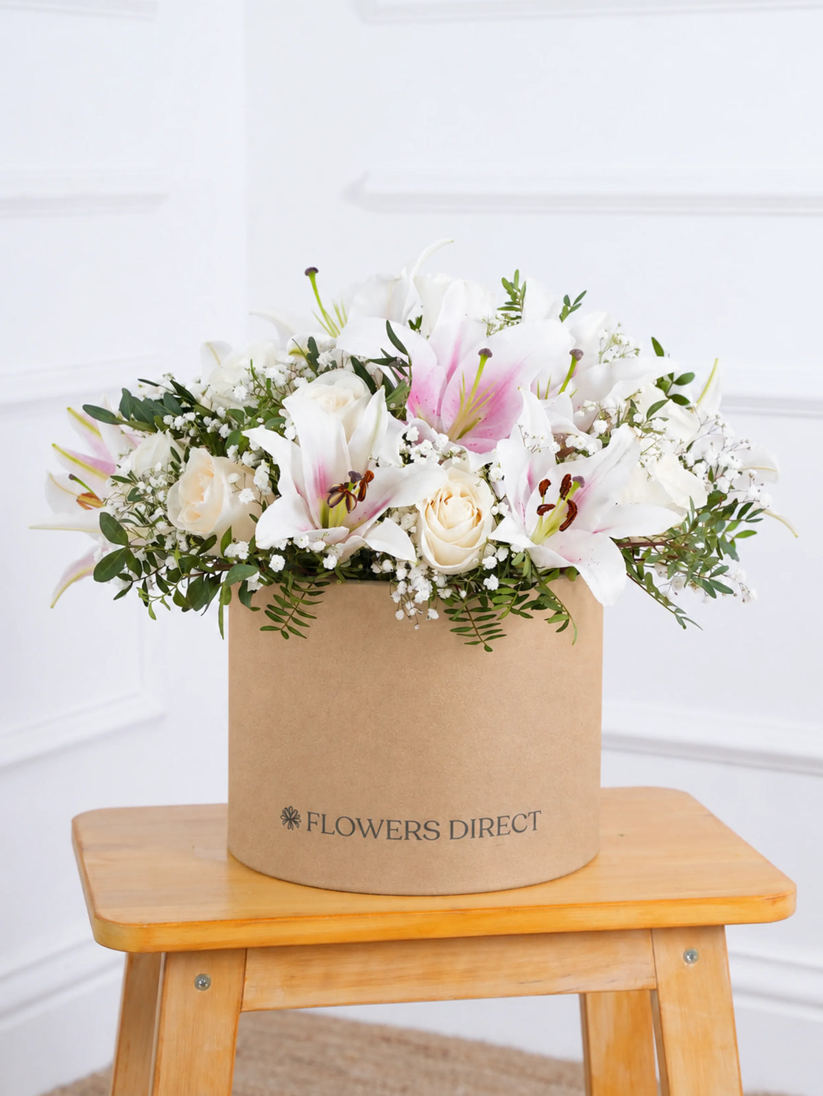 White Roses and Pink Lily - Hatbox