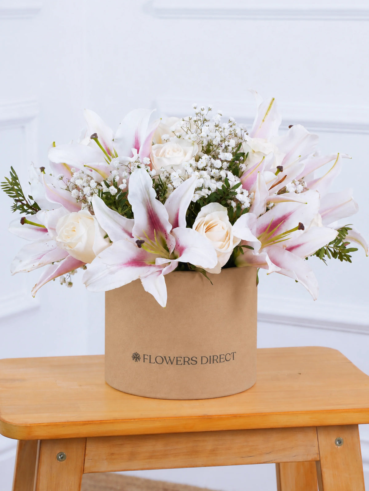 White Roses and Pink Lily - Hatbox