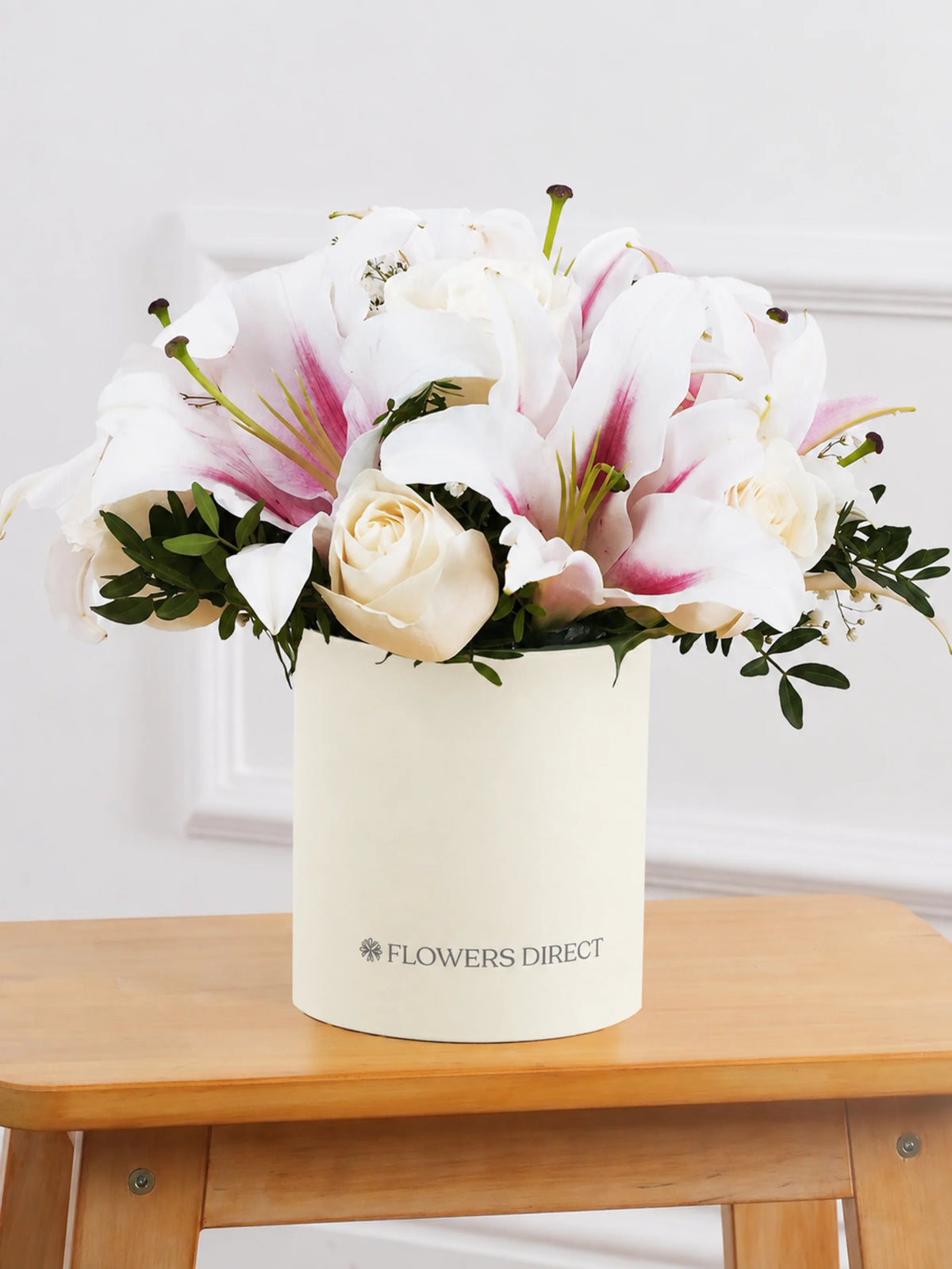 White Roses and Pink Lily - Hatbox