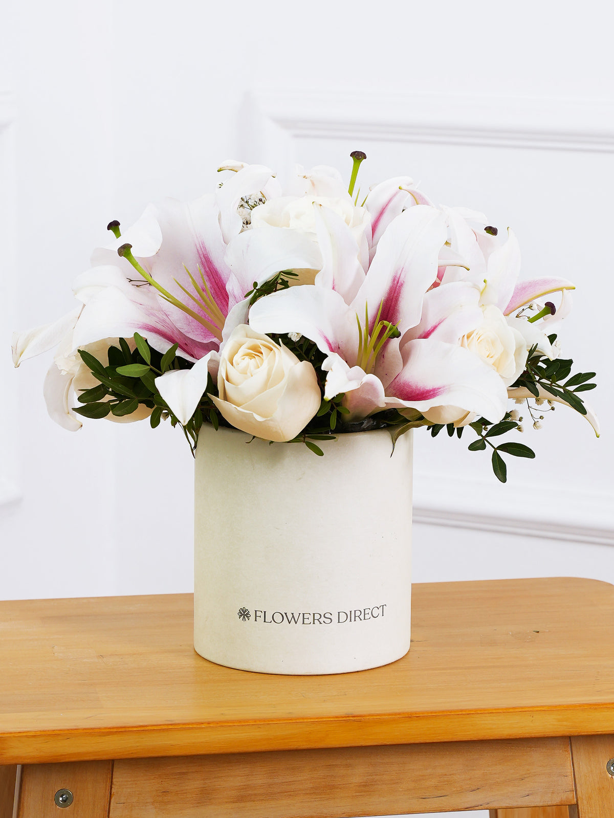 White Roses and Pink Lily - Hatbox
