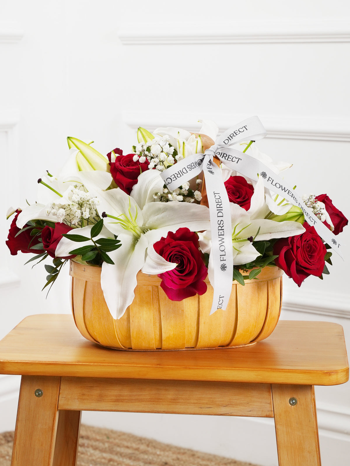 Red Roses and White Lily - Basket